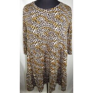 Avenue Leopard Print Babydoll Tunic Top Plus Size 26-28